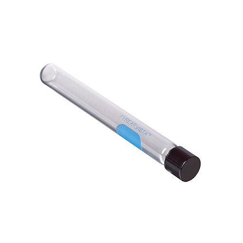11540.TUBO DE CULTIVO DE VIDRIO 20X150MM, 34ML REUSABLE C/TAPON ROSCADO NEGRO PAQUETE C/10 PIEZAS - PYREX VISTA
