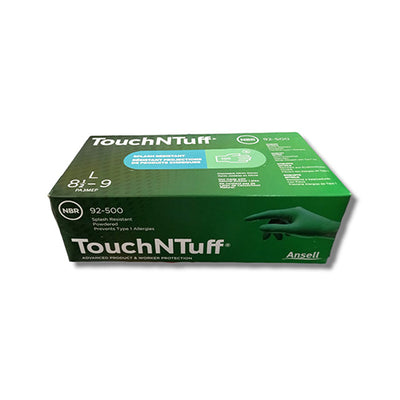 20531. GUANTES DE NITRILO VERDE LIGERAMENTE EMPOLVADOS TALLA GRANDE PAQUETE C/100 PIEZAS - TOUCHNTUFF