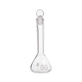 14210. MATRAZ VOLUMETRICO DE VIDRIO 50ML CLASE A CLARO HD, BOCA ANCHA, CERTIFICADO INDIVIDUAL, TAPON VIDRIO - KIMAX