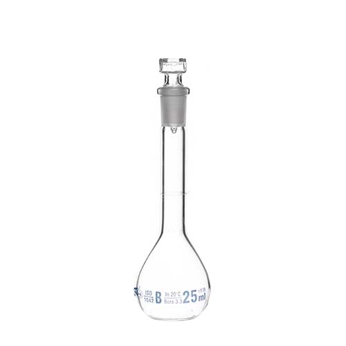 14960. MATRAZ VOLUMETRICO DE VIDRIO 25ML CLASE A C/TAPON DE VIDRIO - KAVALIER