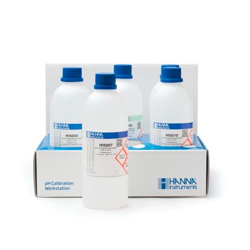 55264. SOLUCION DE CALIBRACION PH 4.01, 7.01 Y 10.01 C/SOLUCION DE ALMACENAMIENTO Y LIMPIEZA DE ELECTRODOS 5 X 500ML - HANNA
