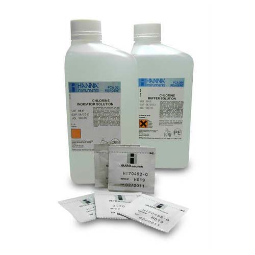 55253. REACTIVOS DE CLORO LIBRE DE PCA (AGUA DULCE) INCLUYE SOLUCION DE CALIBRACION, INDICADOR Y POLVO DPD - HANNA