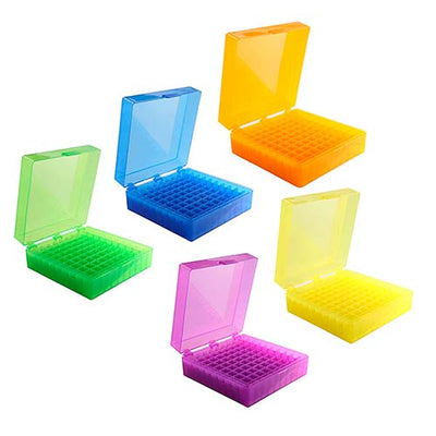 12100. CAJA DE ALMACENAMIENTO P/50 MICROTUBOS 1.5/2ML POLIPROPILENO PAQUETE C/5 COLORES SURTIDOS - HEATHROW