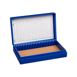 13309. CAJA P/25 LAMINILLAS DE PLASTICO ABS AZUL C/INTERIOR DE CORCHO, TARJETA DE IDENTIFICACION NUMERADA C/BROCHE - HEATHROW