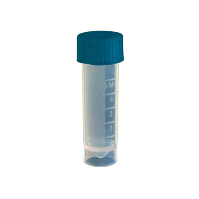 11464.TUBO DE POLIPROPILENO 5ML, TRANSPARENTE P/TRANSPORTE C/TAPON DE ROSCA AZUL, BASE PLANA, NO ESTERIL PAQUETE C/500 PIEZAS - AXYGEN