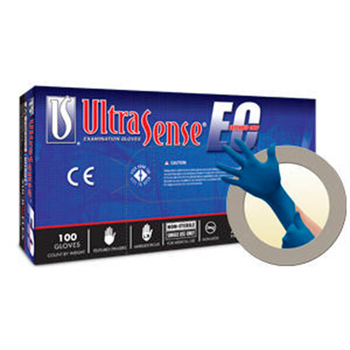 11052. GUANTES DE NITRILO AZUL SIN POLVO, PUÑO EXTENDIDO ULTRASENSE TALLA CHICA PAQUETE C/100 PIEZAS MICROFLEX