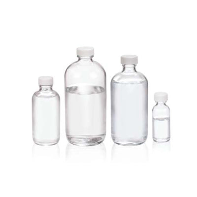 17472. FRASCO VIDRIO CLARO 473ML (16OZ) BOCA ANGOSTA C/TAPON DE ROSCA DE POLIPROPILENO BLANCO Y REVESTIMIENTO DE PVC PAQUETE C/2 PIEZAS - WHEATON