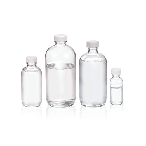 10934. FRASCO VIDRIO CLARO 59ML (2OZ) BOCA ANGOSTA C/TAPA FENOLICA NEGRA C/5 WHEATON