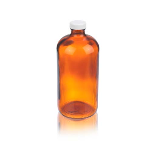 17415. FRASCO VIDRIO AMBAR 946ML (32OZ) BOCA ANGOSTA C/TAPA DE POLIPROPILENO BLANCA Y REVESTIMIENTO DE POLIVINILO PAQUETE C/2 PIEZAS - WHEATON
