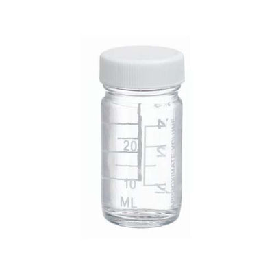 17464. FRASCO VIDRIO CLARO 30ML BOCA ANCHA GRADUADO C/TAPA BLANCA Y REVESTIMIENTO DE PVC PAQUETE C/5 PIEZAS - WHEATON