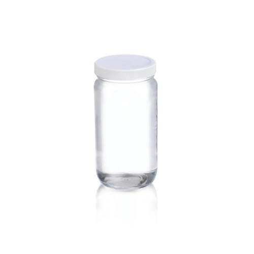 17424. FRASCO VIDRIO CLARO 118ML (4OZ) BOCA ANCHA C/TAPA DE POLIPROPILENO BLANCA Y REVESTIMIENTO DE PVC PAQUETE C/5 PIEZAS - WHEATON