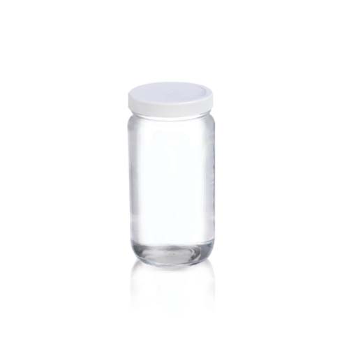 17449. FRASCO VIDRIO CLARO 236ML (8OZ) BOCA ANCHA C/TAPA DE POLIPROPILENO BLANCA, REVESTIMIENTO DE PVC PAQUETE C/5 PIEZAS - WHEATON