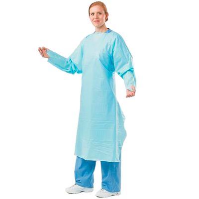 1813. BATA DE POLIETILENO VIRGEN AZUL, TALLA MEDIANA PAQUETE C/20 PIEZAS, 10400 POLYCO