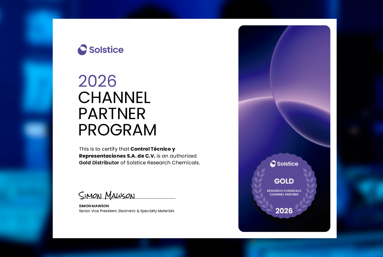 CTR Scientific es reconocido como Gold Distributor por Solstice Research Chemicals 2026