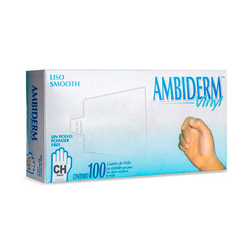 51846. GUANTES DE VINILO TRANSPARENTE DESECHABLE SIN POLVO TALLA MEDIANA C/100 - AMBIDERM