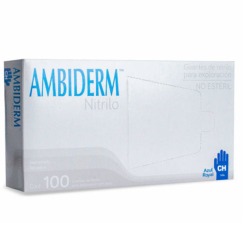 51843. GUANTES DE NITRILO AZUL ROYAL TALLA CHICA C/100 - AMBIDERM