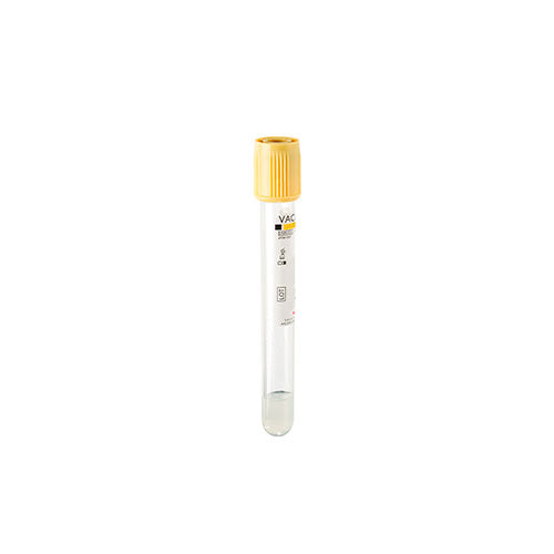 25449. TUBO DE PLASTICO TAPON COLOR ORO, 5ML P/TOMA DE MUESTRA SANGUINEA C/GEL Y ACTIVADOR DE COAGULO 13X100MM. REGISTRO SANITARIO 1444R2022 SSA CAJA C/100 PIEZAS VACUTEST KIMA