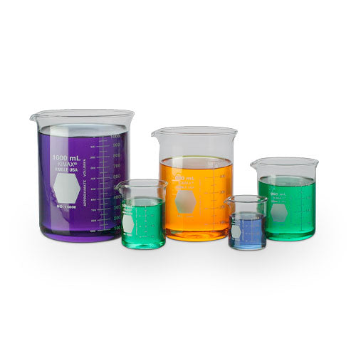 52379. KIT DE CRISTALERIA QUE INCLUYE: VASOS DE PRECIPITADO DE VIDRIO GRIFFIN FORMA BAJA 50ML, 100ML, 250ML, 600ML, 1LT - KIMAX