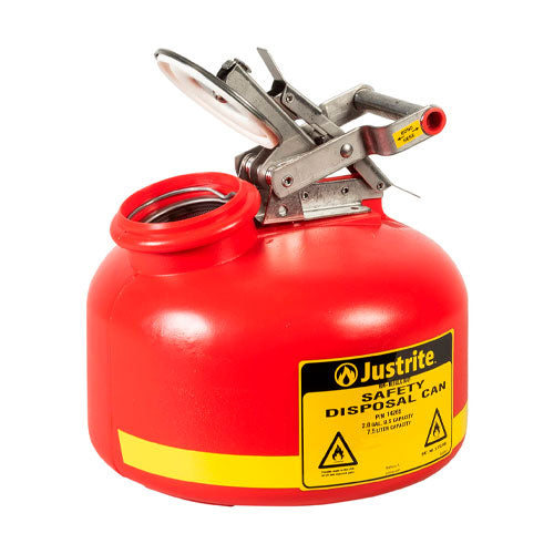 51909. BIDON DE SEGURIDAD 2GAL (7.5LT) DE POLIETILENO ROJO P/ELIMINACION DE LIQUIDOS, INDICADOR DE LLENADO INCORPORADO - JUSTRITE