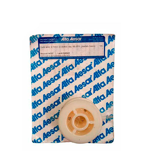 2079. ORO EN ALAMBRE, DIAMETRO 0.1MM (0.004PULG) 99.95% (BASE METALICA) 1MT - ALFA AESAR