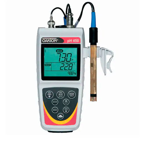 51242. MEDIDOR DE PH PORTATIL MOD. PH 450 IMPERMEABLE C/PORTAELECTRODO GRIP-CLIP Y 2 PILAS AA - OAKTON