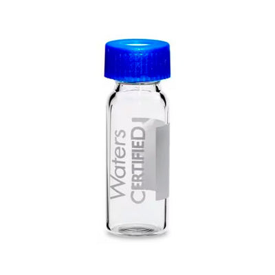 50187. VIAL DE VIDRIO TRANSPARENTE CERTIFICADO PARA LCGC CON CUELLO DE ROSCA, CON TAPA Y SEPTA DE PTFE/SILICONA PRE-CORTADO - WATERS