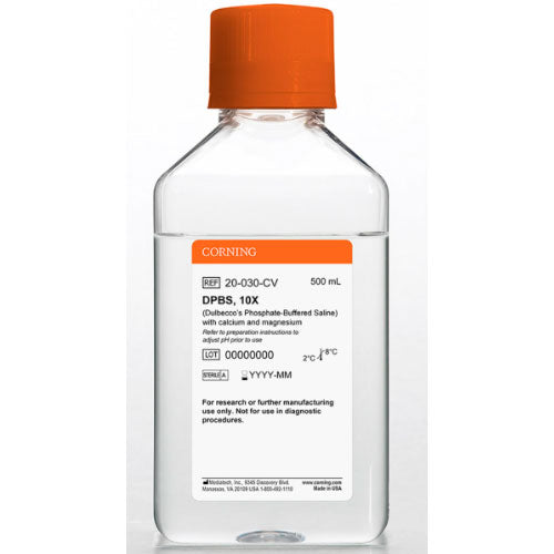 30358. DPBS (DULBECCO'S PHOSPHATASE BUFFERED SALINE) SOLUCION SALINA 10X C/CALCIO Y MAGNESIO CAJA C/6 FRASCOS DE 500ML CORNING