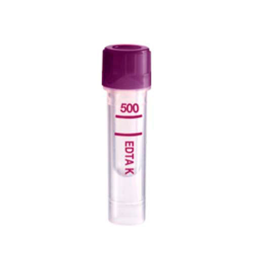 22611. TUBO DE POLIPROPILENO 500UL MICROVETTE EDTA K3, FONDO PLANO C/TAPON VIOLETA P/EXTRACCION DE SANGRE PAQUETE C/100 PIEZAS SARSTEDT