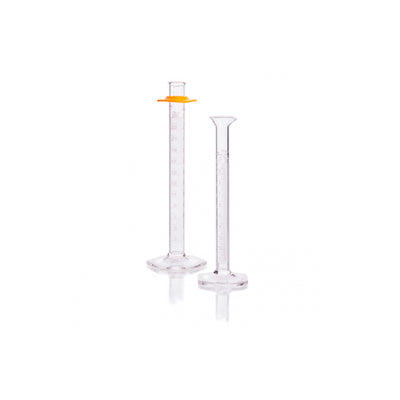 24138. PROBETA (MEDIDA CILINDRICA) DE VIDRIO 25ML CLASE A DOBLE ESCALA METRICA BLANCA BASE HEXAGONAL C/TOPE SAFE-GARD KIMAX