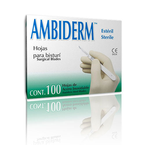 51844. HOJA P/BISTURI ACERO INOXIDABLE #10 C/100 - AMBIDERM