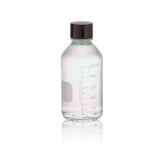 17458. FRASCO VIDRIO CLARO 250ML BOCA ANGOSTA GRADUADO C/TAPON DE ROSCA FENOLICO NEGRO C/REVESTIMIENTO DE LDPE  PAQ. C/2- WHEATON