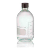 50715. FRASCO VIDRIO CLARO 500ML BOCA ANGOSTA GRADUADO C/TAPON DE ROSCA FENOLICO NEGRO C/REVESTIMIENTO DE GOMA - WHEATON