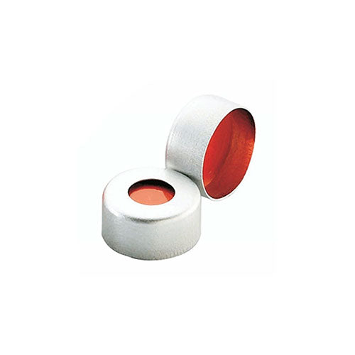 4288. SELLO DE ALUMINIO COLOR NATURAL P/VIAL 11MM C/SEPTA COLOR ROJO C/100 - WHEATON