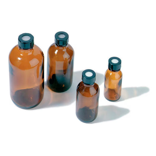 52430. FRASCO DE VIDRIO AMBAR 120ML, 49X114MM ROSCA 22-400 C/TAPON DE ORIFICIO FENOLICO NEGRO C/12 - SUPELCO
