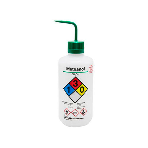 1472. PIZETA (FRASCO LAVADOR) 250ML METANOL, BOCA ANGOSTA SALIDA LATERAL C/TAPA VERDE, ETIQUETA GHS, LDPE PAQUETE C/2 PIEZAS NALGENE