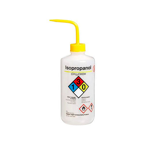 1473. PIZETA (FRASCO LAVADOR) 250ML ISOPROPANOL, BOCA ANGOSTA SALIDA LATERAL C/TAPA AMARILLA, ETIQUETA GHS, LDPE PAQUETE C/2 PIEZAS NALGENE