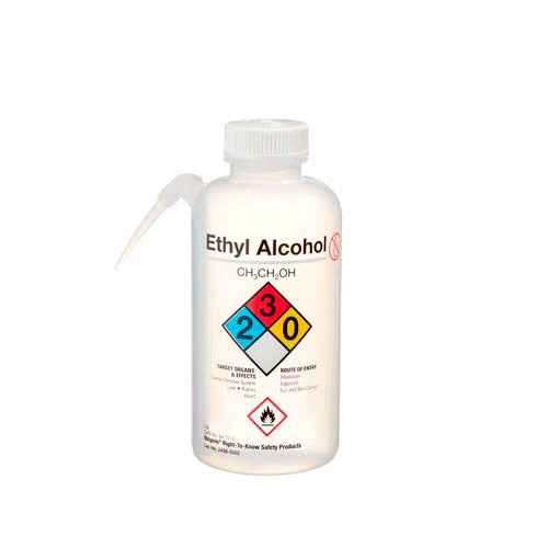 11119. PIZETA (FRASCO LAVADOR) 500ML ALCOHOL ETILICO, BOCA ANGOSTA SALIDA LATERAL C/TAPA BLANCA, ETIQUETA GHS, LDPE PAQUETE C/2 PIEZAS - NALGENE