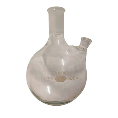 24147. MATRAZ DE EBULLICION DE VIDRIO 500ML FORMA REDONDA C/TERMOPOZO KIMAX
