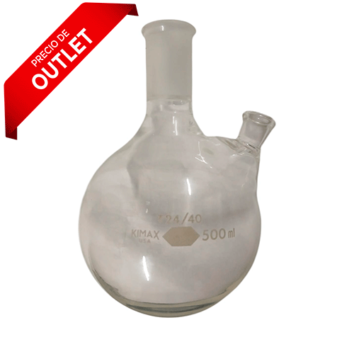 24147. MATRAZ DE EBULLICION DE VIDRIO 500ML FORMA REDONDA C/TERMOPOZO KIMAX
