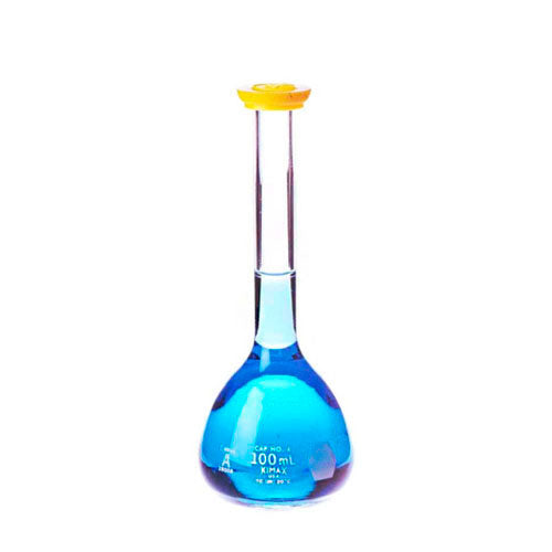 24097. MATRAZ VOLUMETRICO DE VIDRIO 100ML CLASE A C/TAPA TIPO SNAP KIMAX