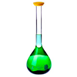 29783. MATRAZ VOLUMETRICO DE VIDRIO 50ML CLASE A CERTIFICADO C/TAPA A PRESION DE POLIETILENO AMARILLO, SERILIZADO Y CERTIFICADO KIMAX