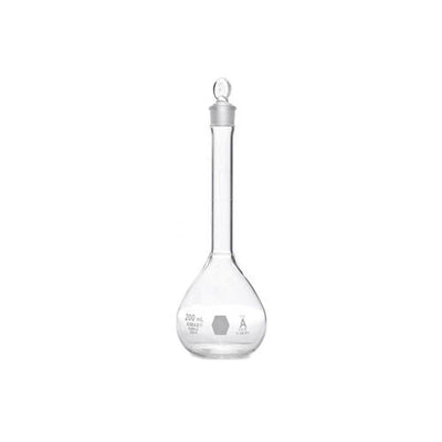 52039. MATRAZ VOLUMETRICO DE VIDRIO 200ML CLASE A C/TAPON DE VIDRIO - KIMAX