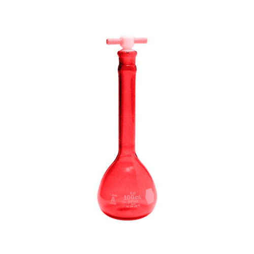 24159. MATRAZ VOLUMETRICO DE VIDRIO 250ML CLASE A RAY-SORB AMBAR C/TAPON DE TEFLON KIMAX