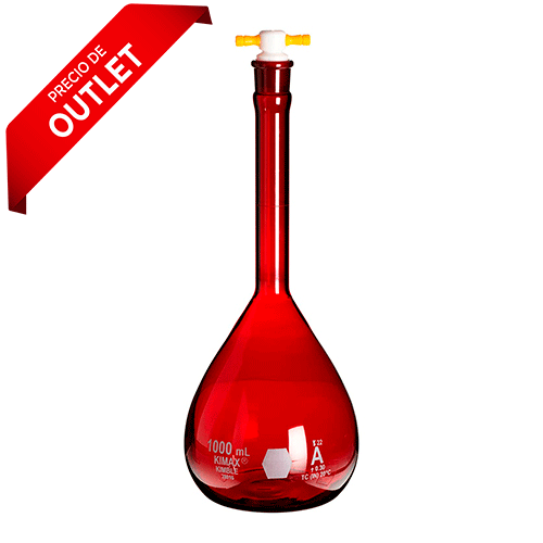 10889. MATRAZ VOLUMETRICO DE VIDRIO 1LT CLASE A RAY-SORB C/TAPON DE POLIETILENO CERTIFICADO INDIVIDUAL - KIMAX