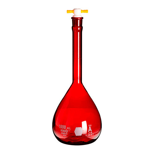 10889. MATRAZ VOLUMETRICO DE VIDRIO 1LT CLASE A RAY-SORB C/TAPON DE POLIETILENO CERTIFICADO INDIVIDUAL - KIMAX