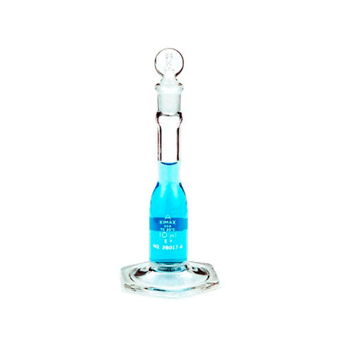 24162. MATRAZ VOLUMETRICO DE VIDRIO 10ML CLASE A BASE HEXAGONAL C/TAPON DE VIDRIO CERTIFICADO INDIVIDUAL KIMAX