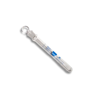 11579. MATRAZ VOLUMETRICO DE VIDRIO 25ML CLASE A CERTIFICADO LOTE, DECORADO AZUL C/TAPON DE VIDRIO  - KIMAX