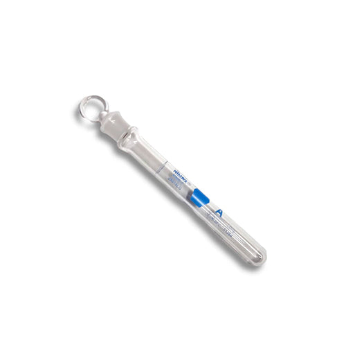 11579. MATRAZ VOLUMETRICO DE VIDRIO 25ML CLASE A CERTIFICADO LOTE, DECORADO AZUL C/TAPON DE VIDRIO  - KIMAX