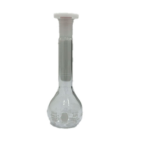 51886. MATRAZ VOLUMETRICO DE VIDRIO 50ML CLASE A TAPON DE POLIPROPILENO - KIMAX