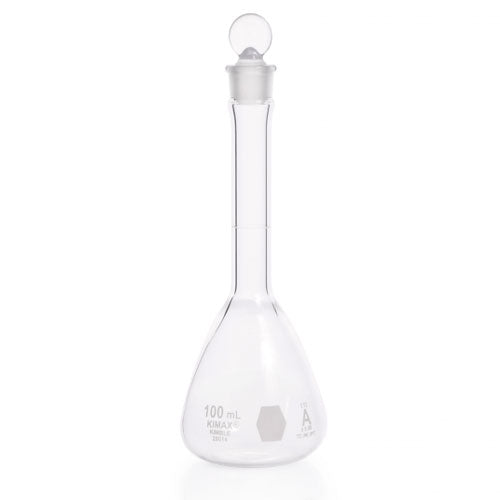 52031. MATRAZ VOLUMETRICO DE VIDRIO BOROSILICATO 100ML C/TAPON DE POLIPROPILENO - KIMAX